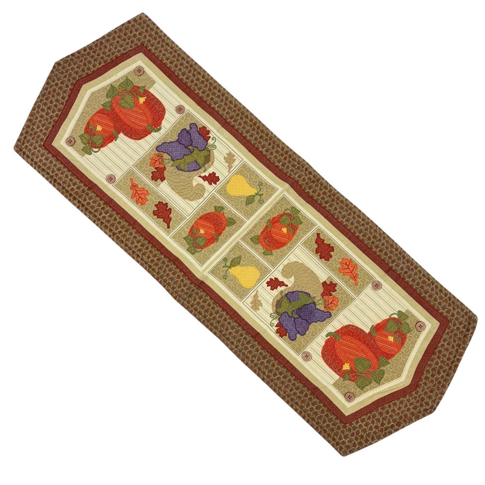 Table Runner Harvest Pumpkin Cornucopia Quilted Autumn 13x35 Fall Farmhouse